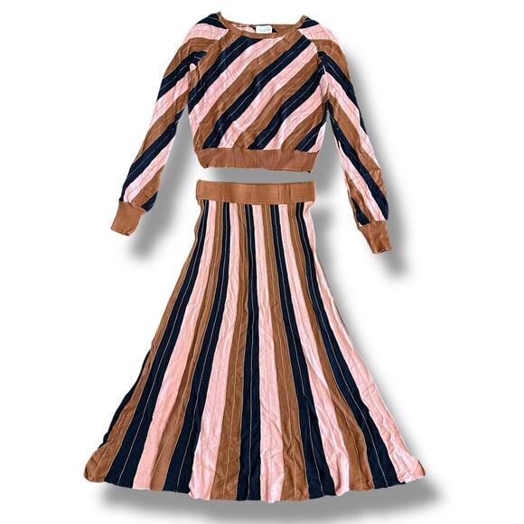 Foxiedox Striped Knit 2 Piece Set S Sweater + Maxi Skirt Festival Retro Boho Y2K - Picture 1 of 10